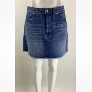 NWT Madewell Sz 30 Rigid Denim A-Line Mini Skirt Blue 100% Cotton Fringe Hem